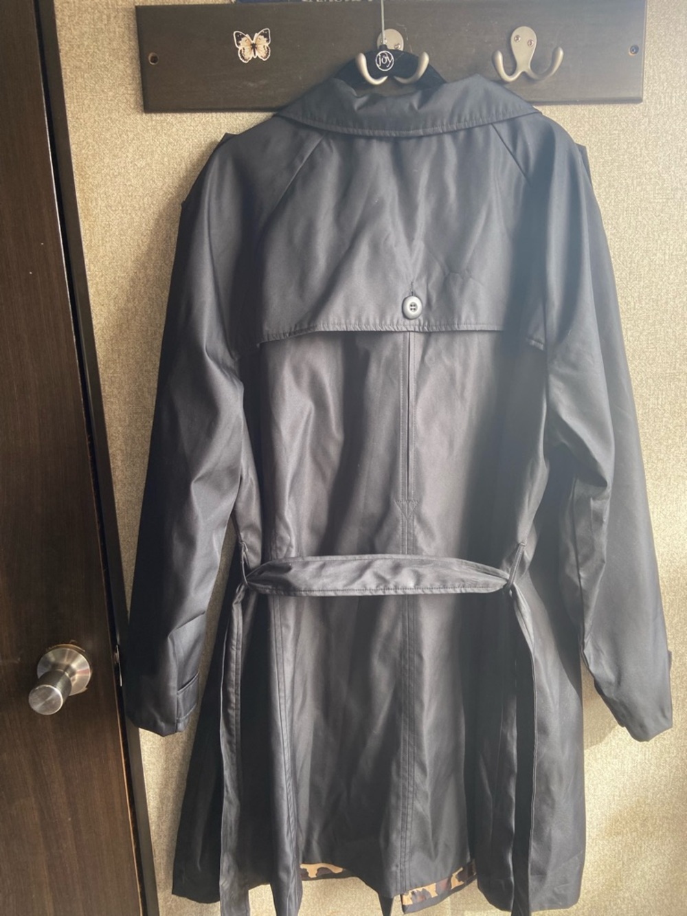 Spring jacket size 22w black woman within hooded rain jacket waist tie leopard - Picture 7 of 7
